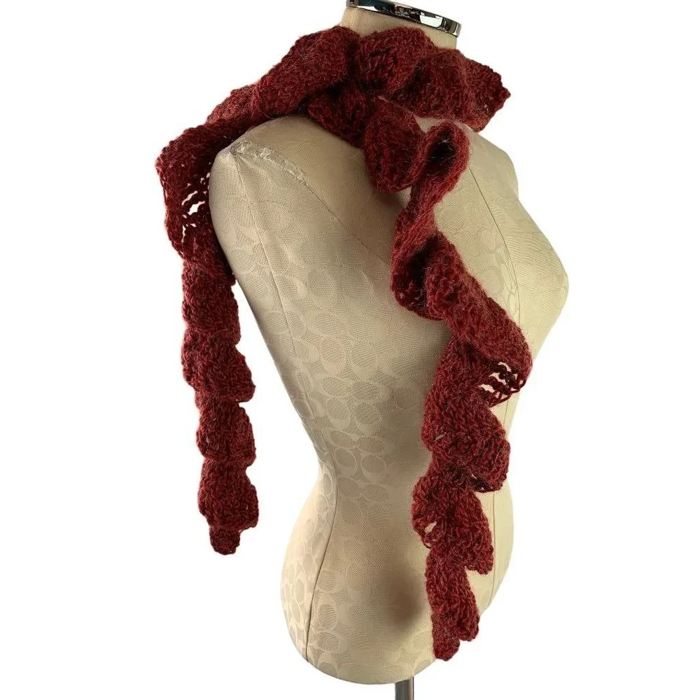 Flounce Crochet‎ Ruffle Scarf Dark Red Fuzzy 57